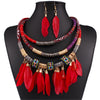 Ethnic Feather Tassel Multilayer Necklace & Earrings African Jewelry Set