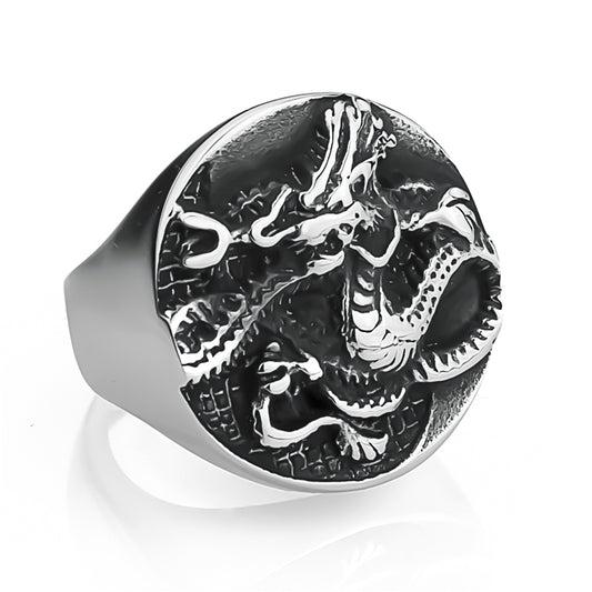 Chinese Dragon Yin and Yan Ring for Men