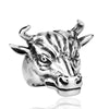 Silver with Black Plated Detailing Stainless Steel Bull Men’s Wedding Band