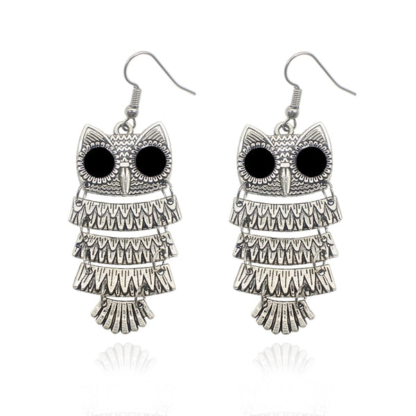 Antique Bronze & Silver Bohemian Owl Stud Earrings Women’s Jewelry