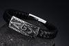 Stainless Steel Masonic Magnetic Genuine Black Leather Bracelet