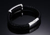 Stainless Steel Masonic Magnetic Genuine Black Leather Bracelet