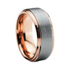 Unisex Rose Color Ring Silver Stepped Tungsten Center with Beveled Edges Wedding Band