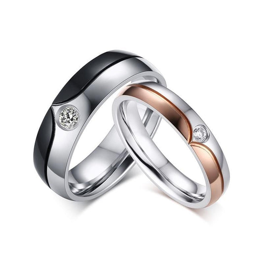 His & Her Romantic Stainless Steel Rings with CZ Stone for Couples - Innovato Store