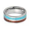 8mm Natural Wood and Turquoise Inlay with Silver Plate Tungsten Carbide Wedding Band - Innovato Store