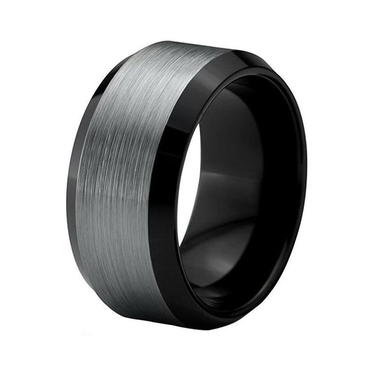 10mm Grey Brushed Matte Black Tungsten Carbide Wedding Ring - Innovato Store