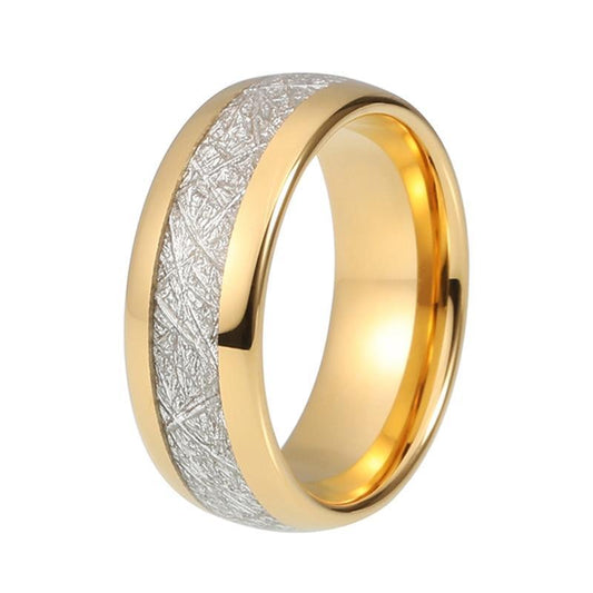 8mm Yellow Gold Plated Tungsten with Meteorite Inlay Unisex Ring - Innovato Store