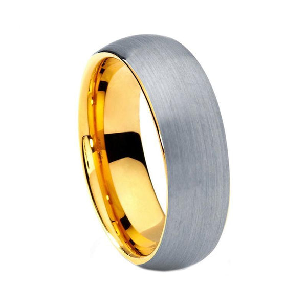 8mm Silver Brushed Matte Tungsten with Gold Plated Finish Ring - Innovato Store
