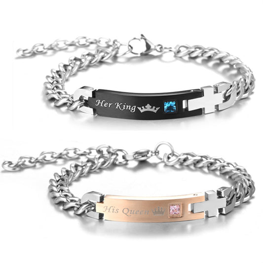 Black and Rose Gold King and Queen Couple Bracelets