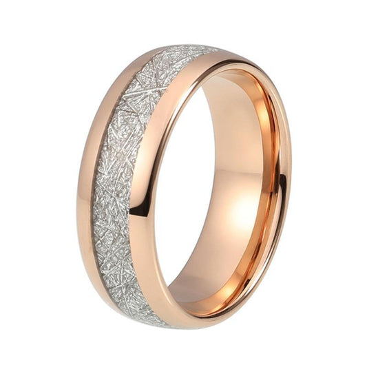Tungsten Wedding Band Rose Gold Plated Meteorite Inlay Ring