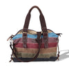 Striped Vintage Canvas Rainbow Beach Tote Handbag & Shoulder Bag