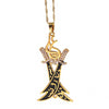 Gold and Black Two Islamic Sword Pendant Necklace