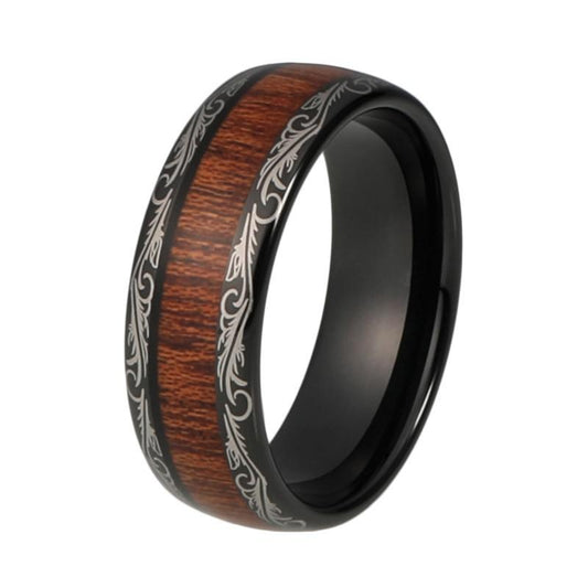 Black Celtic Step up Band with Wood Inlay and Black Tungsten Carbide Ring - Innovato Store