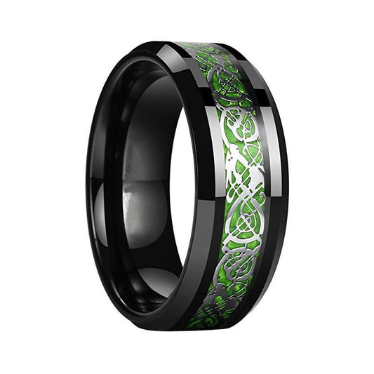 Green Inlay Carbon Fiber Dragon Tungsten Wedding and Engagement Ring - Innovato Store