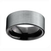 Traditional Men Black Tungsten Ring with Silver - Coated Matte Top Band