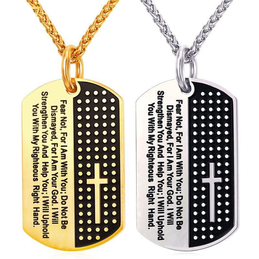 Dog Tag with Bible Verse and Cross Pendant Necklace Jewelry