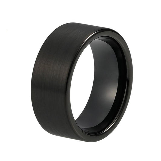 10mm Large Bold Black Pipe Cut Plated Tungsten Wedding Band - Innovato Store