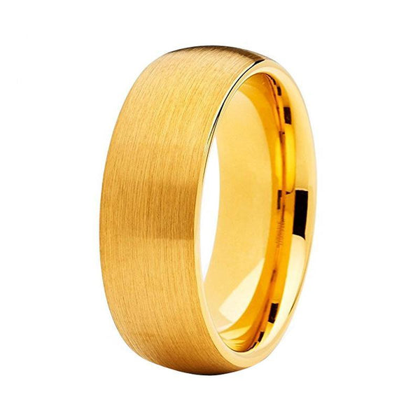 Dome Shape, Brushed Matte Tungsten Yellow Gold Plated Wedding Band - Innovato Store