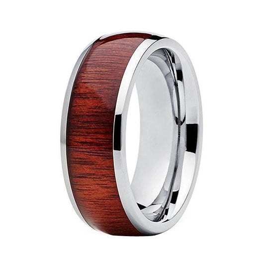 8mm Cool Wood Inlay Silver Coated Tungsten Carbide Ring - Innovato Store