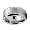 Pure Silver Coated Tungsten Metal with Brushed Matte and Beveled Polished Finish Ring