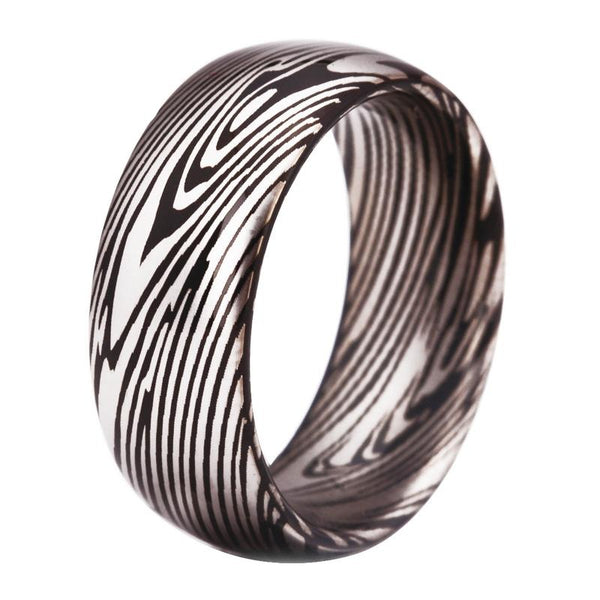 8mm Damascus Steel Pattern Tungsten Carbide Wedding Ring