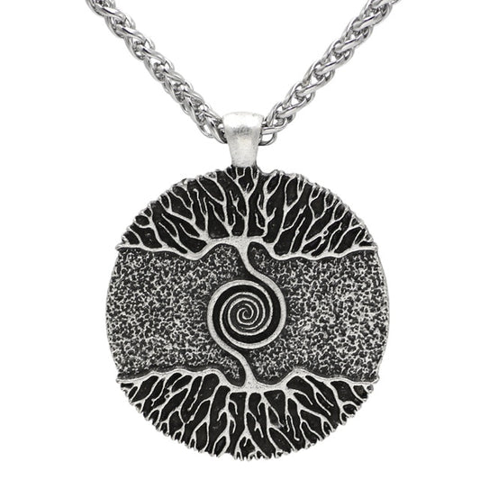Stainless Steel The Tree of Life Round Pendant Necklace