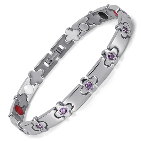 Silver Plated Purple Flower Magnetic Bracelet