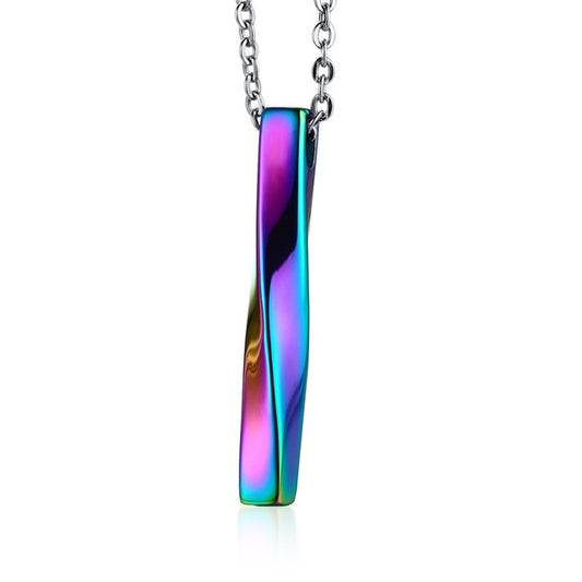 Multicolored Rainbow Prismatic Twisted Bar Pendant Necklace