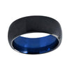 8mm Blue and Black Dome Tungsten Carbide Ring Wedding Band Brushed Finish Comfort Fit - Innovato Store