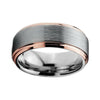 8mm Multilayer Silver Plated Tungsten Ring Carbide with Brushed Matte Center and Rose Gold Edges - Innovato Store