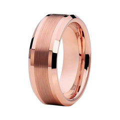 Rose Gold Plated Tungsten Carbide Metal with Brushed Matte Center Wedding Ring