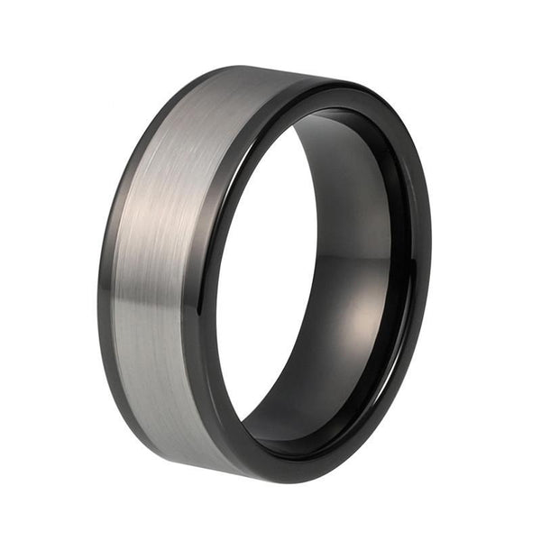 8mm Silver Matte Finish on Black Polished Tungsten Carbide Ring - Innovato Store