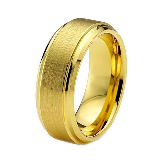 Tungsten Carbide Yellow Gold- plated Matte Brushed Wedding Band