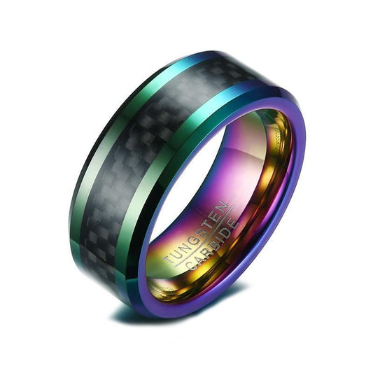 8mm Multi-Color Plated Tungsten Carbide with Carbon Fiber Inlay Wedding Ring - Innovato Store