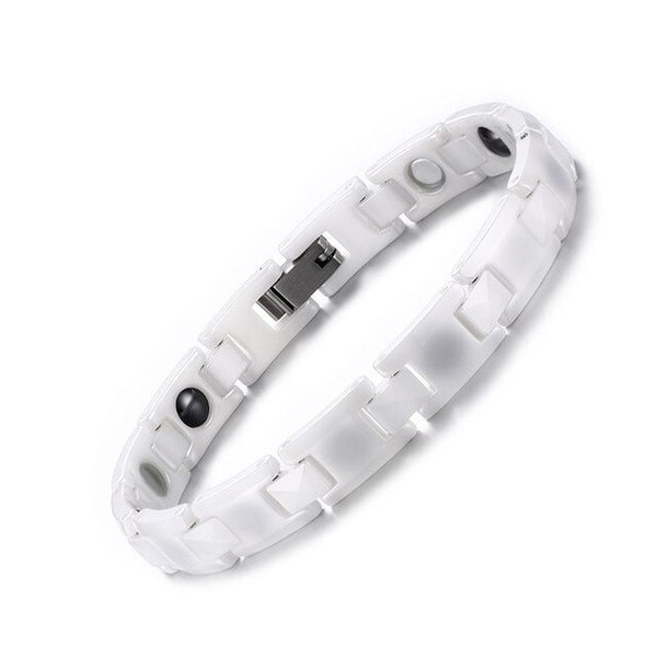 Sleek White Ceramic Magnetic and Hematite Bracelet