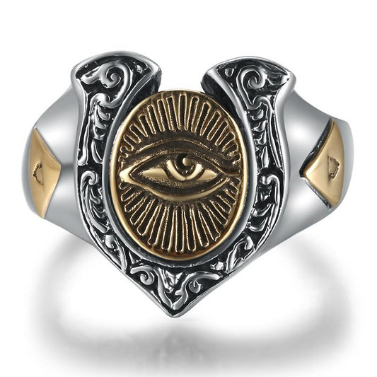 925 Sterling Silver and Gold Eye of Horus Adjustable Ring