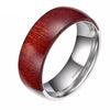 Unisex 8mm Half Titanium Silver Color Inside Ring for Men with Brown Wood Inlay Decoration