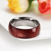 Unisex 8mm Half Titanium Silver Color Inside Ring for Men with Brown Wood Inlay Decoration