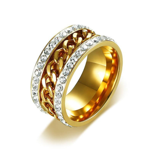 Gold Plated Ring with Stainless Steel Sheet Embedded with Triple-A Cubic Zirconia Stones - Innovato Store
