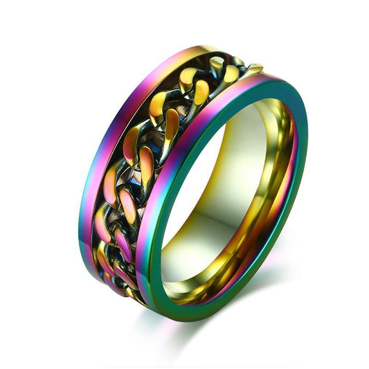 8mm Unisex Rainbow Color Gold Plated Stainless Steel Ring - Innovato Store