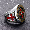Antique Stainless Steel with Silver, Black and Red Tone Detailing Unisex Knight Templar Cross Wedding Band - Innovato Store