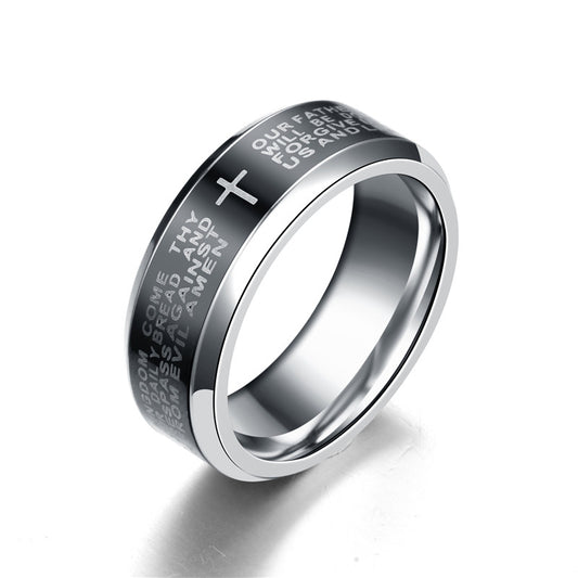 8mm Lord's Prayer and Cross Silver Plated Spinner Ring for Men and Women - Innovato Store