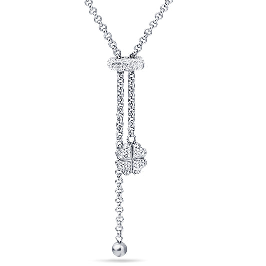 Crystal Flower Pendant Stainless Steel Chain Necklace