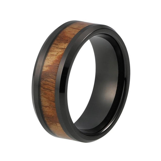 Black Men's Tungsten Carbide Ring Red Wood Inlay Wedding Band - Innovato Store