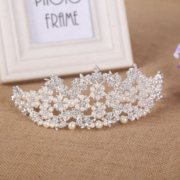 Floral Blossom Design with Pearls Tiara Crown