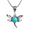 Blue Opal Stone and Rhinestone Owl Pendant Necklace Women’s Jewelry