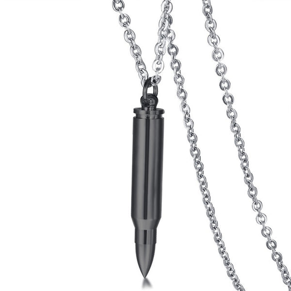 Men’s Stainless Steel Silver Plated Bullet Pendant Memorial Necklace