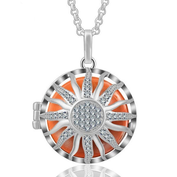 Sun with Crystals Aromatherapy Locket Pendant Necklace