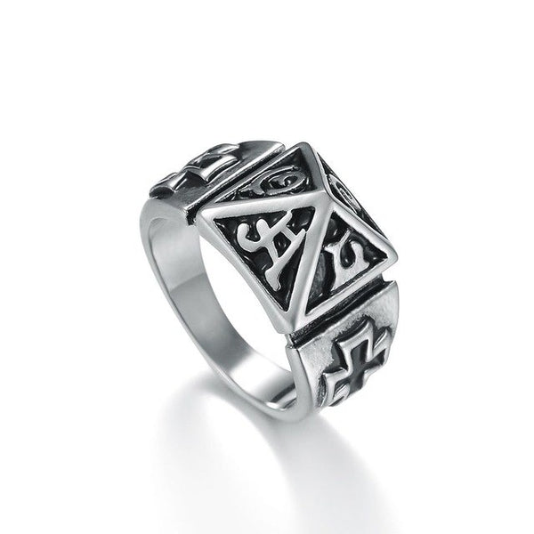 13mm Antique Silver Toned Stainless Steel Knight Templar Lucky Cross Totem Design Men’s Ring - Innovato Store