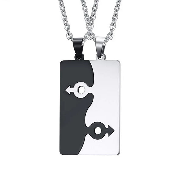 Two Tone Stainless Steel Couple Pendant Necklace